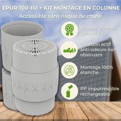 EPUR-100 FILTRE ANTI-ODEURS AU CHARBON ACTIF POUR FOSSE SEPTIQUE , TOUTES EAUX , Ø 100 MM