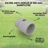 Caractéristiques du filtre Sanifiltre Ø 100 mm : neutralisation des odeurs, haute résistance et rechargeable.