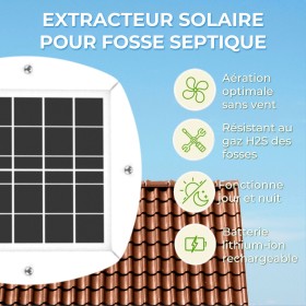 Points forts de l'EXTRACTEUR SOLAIRE RECHARGEABLE POUR FOSSE SEPTIQUE coloris blanc