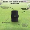 Caractéristiques du filtre Sanifiltre Ø 100 mm : neutralisation des odeurs, haute résistance et rechargeable.