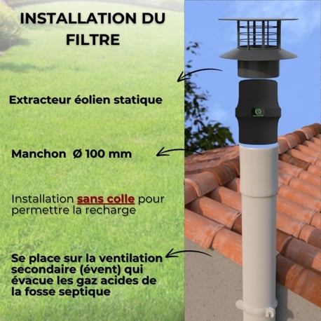 FILTRE ANTI-ODEURS AU CHARBON ACTIF POUR FOSSE SEPTIQUE , TOUTES EAUX , Ø 100 MM , COLORIS GRIS