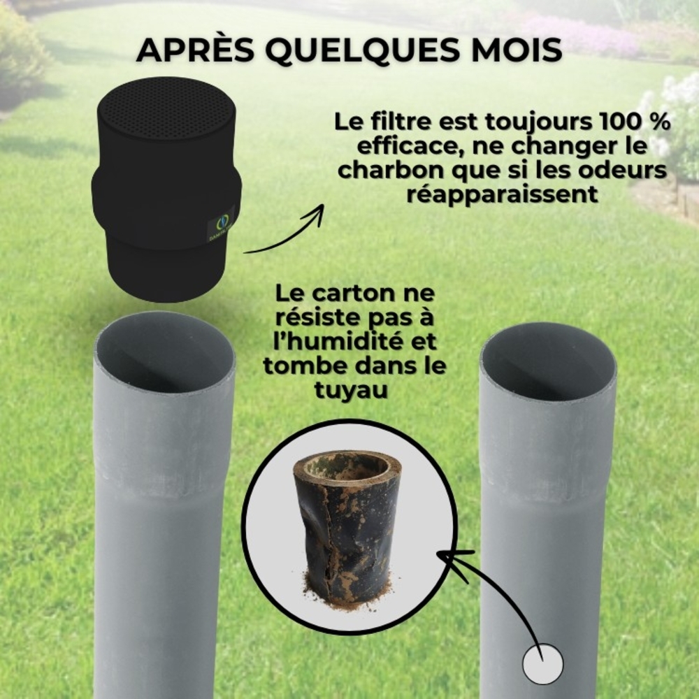 FILTRE ANTI-ODEURS AU CHARBON ACTIF POUR FOSSE SEPTIQUE , TOUTES EAUX , Ø 100 MM , COLORIS GRIS