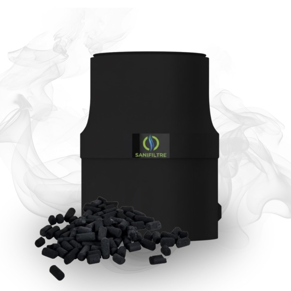 FILTRE ANTI-ODEURS AU CHARBON ACTIF POUR FOSSE SEPTIQUE + MANCHON GRIS
