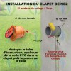 Instructions d'installation d'un clapet de nez femelle Ø 100 mm sur un tube PVC mâle. Schéma montrant le nettoyage du tube et l'application de colle PVC sur une surface de collage minimale de 3 cm pour garantir une fixation robuste et étanche.