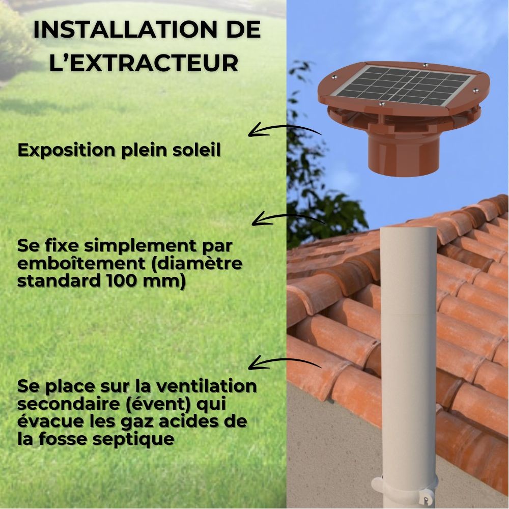 Extracteur solaire ventilation fosse septique | HYDRODIV