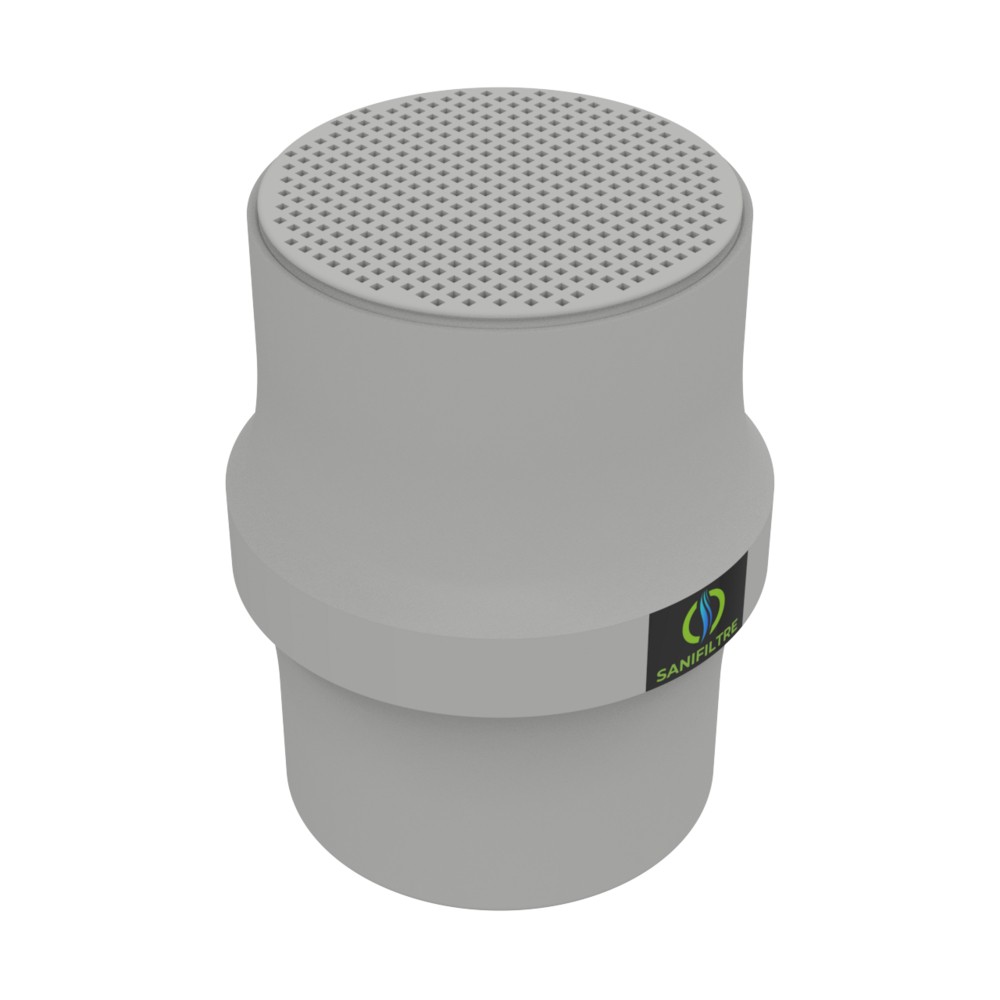 FILTRE ANTI-ODEURS AU CHARBON ACTIF POUR FOSSE SEPTIQUE , TOUTES EAUX , Ø 100 MM , COLORIS GRIS