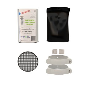 Cartouche anti-odeurs Sanifiltre S150 avec bandes d'étanchéité et colliers pour montage en colonne