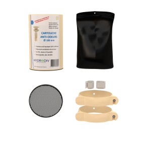 Cartouche anti-odeurs Sanifiltre S150 avec bandes d'étanchéité et colliers pour montage en colonne