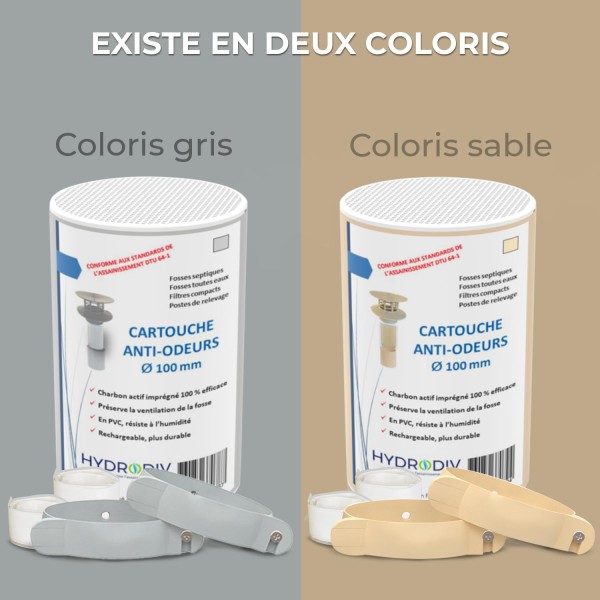 Coloris disponibles du FILTRE ANTI-ODEURS AU CHARBON ACTIF POUR FOSSE SEPTIQUE + COLLIERS SABLE