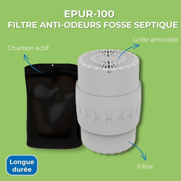 CARTOUCHE ANTI-ODEURS AU CHARBON ACTIF POUR FOSSE SEPTIQUE , TOUTES EAUX , Ø 100-110MM